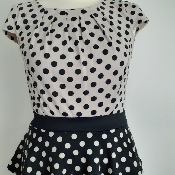ELLE Polka Dot Peplum Dress - Size 4 - Picture 2 of 9